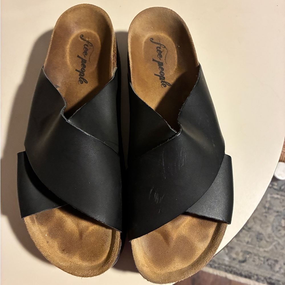 Free People Black Leather Mules